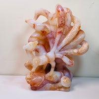 Natural Pink Flower Agate Hand Carved Nine Tail Fox