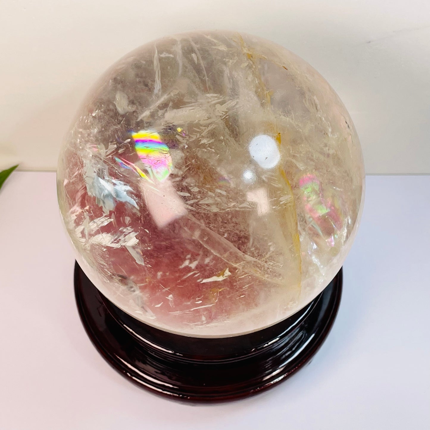 Natural Clear Quartz Crystal Sphere With Rainbow